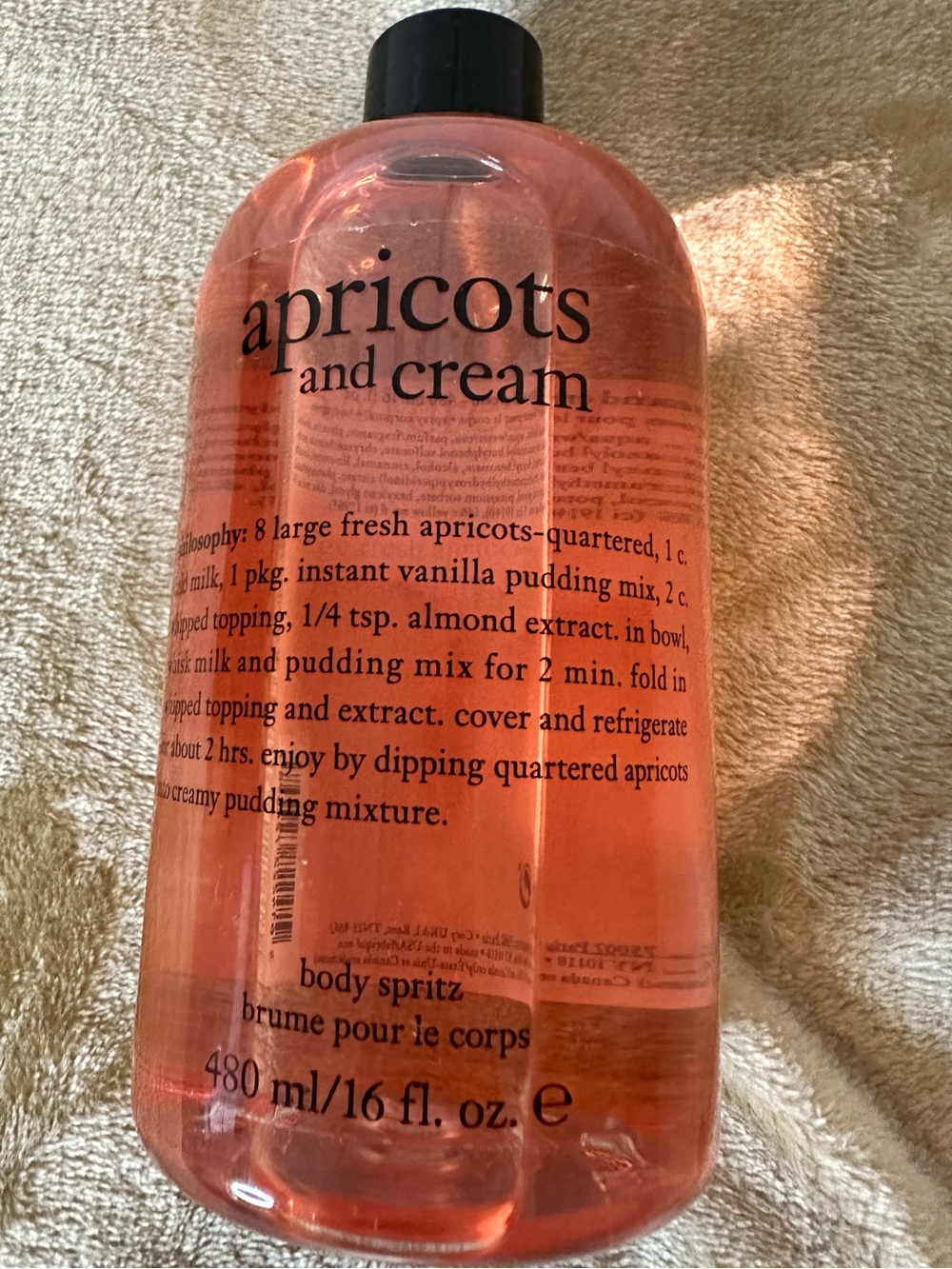 Philosophy Apricots and Cream Body Spritz 16 fl oz New W/Protective Seal No Pump